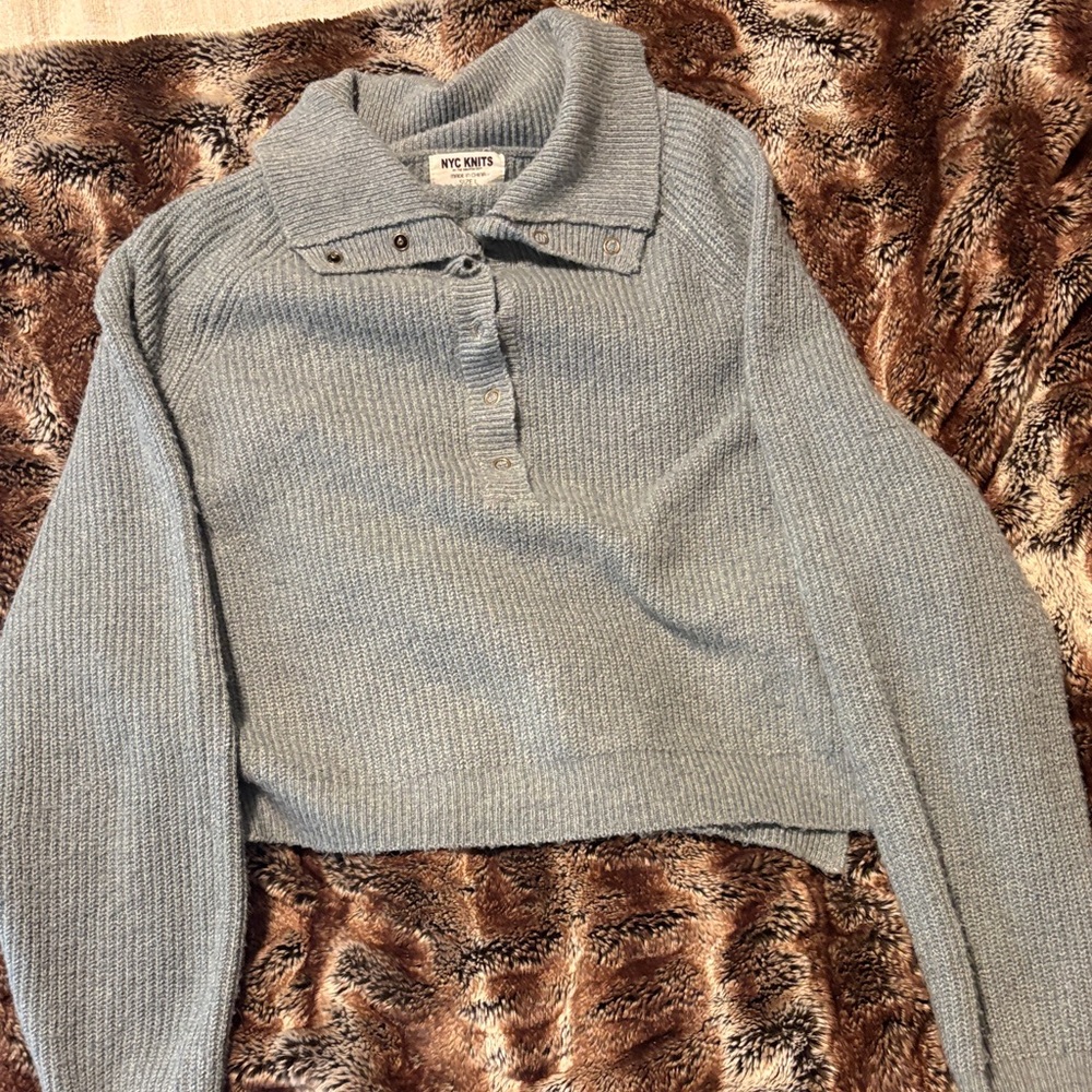 NYC Knit Light Blue Cowl Neck Sweater